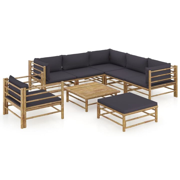 vidaXL 8 Piece Garden Lounge Set with Dark Gray Cushions Bamboo