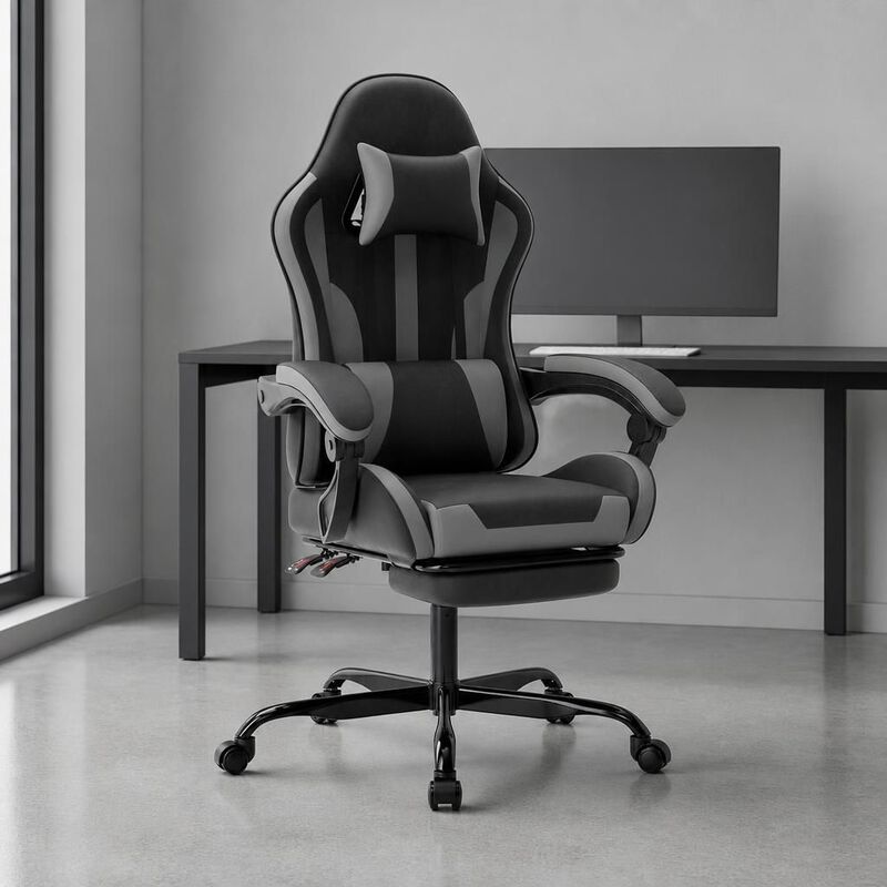 GOODSILO Ergonomic Height Adjustable Gaming Chair with Lumbar Support, Retractable Footrest and 360&deg; Swivel for Office and Gaming image number 3