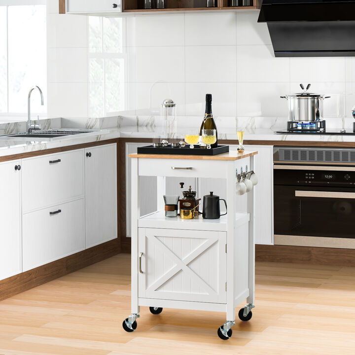 Rolling Kitchen Island Cart with Drawer and Side Hooks-Black
