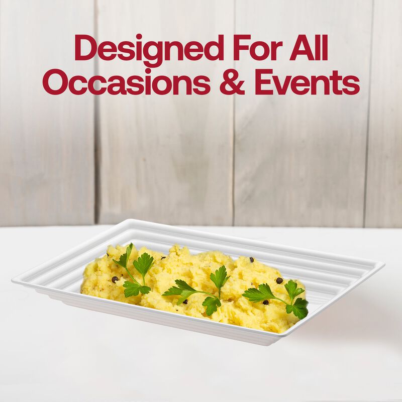 9" x 13" White Rectangular with Groove Rim Plastic Serving Trays (24 Trays) image number 6