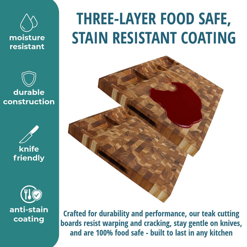 EcoDecors 24" x 18" FSC Teak End Grain Cutting Board with Groove & Handles