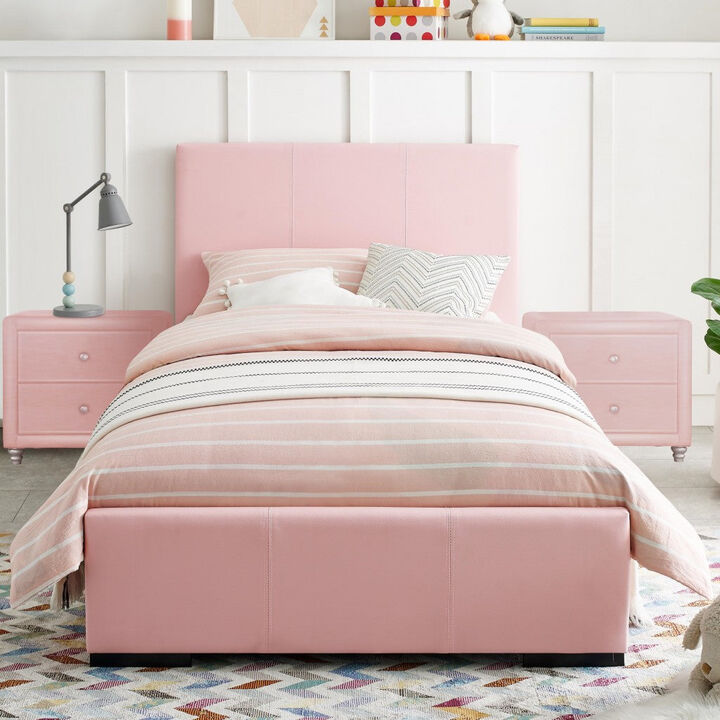Homezia Pink Upholstered 2 Drawer Nightstand