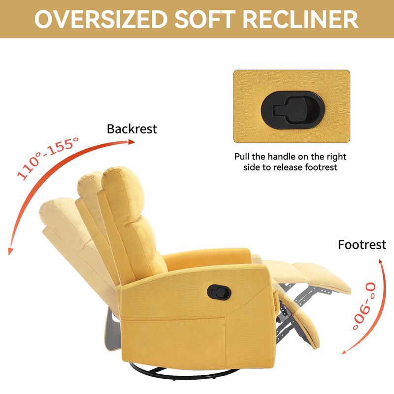 Manual Recliner Chair with Rocker and Swivel in Fabric for Living Room image number 5