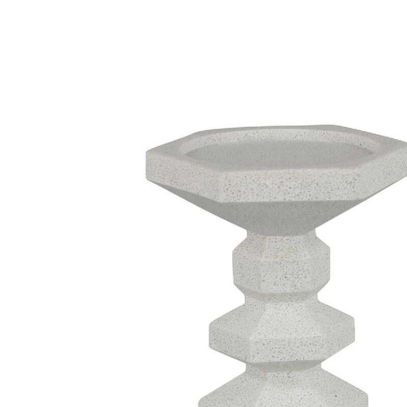 Tabletop Pillar Candle Stand, Stacked Geometric Shapes, White Resin 18 Inch image number 4