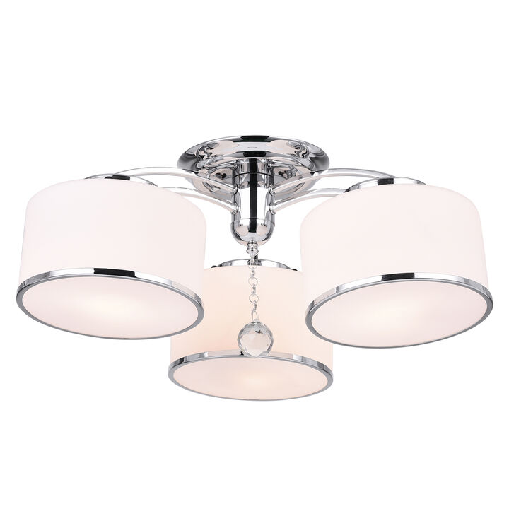 Frosted 3 Light Drum Shade Flush Mount With Chrome Finish
