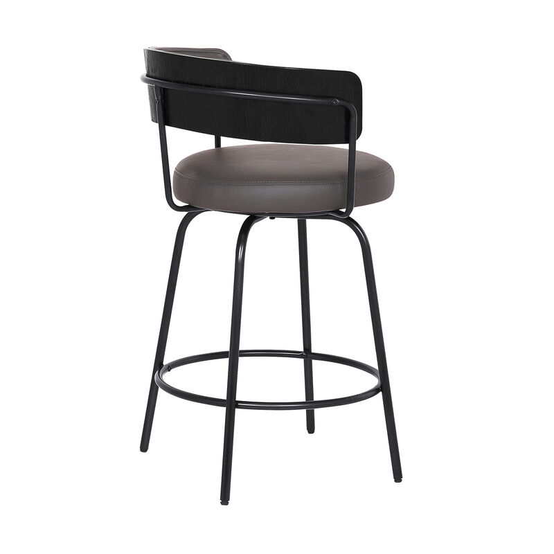Avalon  Gray Faux Leather Swivel Barstool in Black Powder Coated Finish image number 2