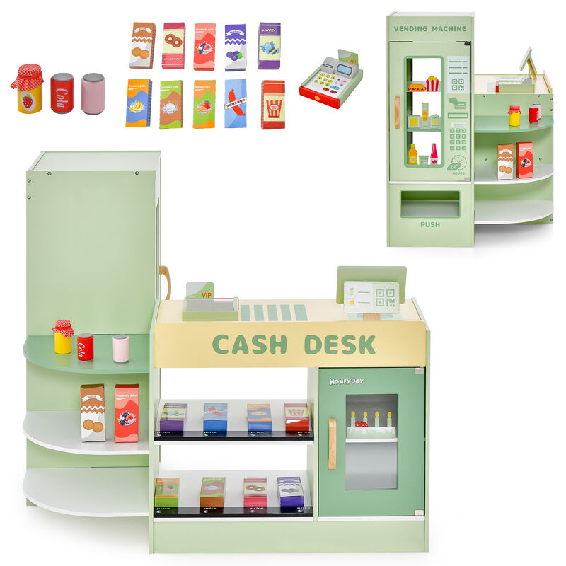 Kids Wooden Supermarket Playset with Checkout Counter &ndash; Fun Green Design image number 3