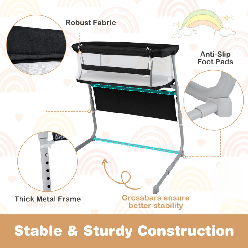Baby Bedside Crib Bassinet with Adjustable Height and Comfortable Mattress image number 7