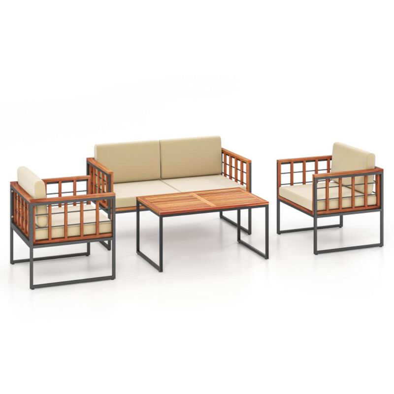 Hivvago 4 Pieces Acacia Wood Outdoor Sofa Set for Balcony, Porch, Backyard, Poolside