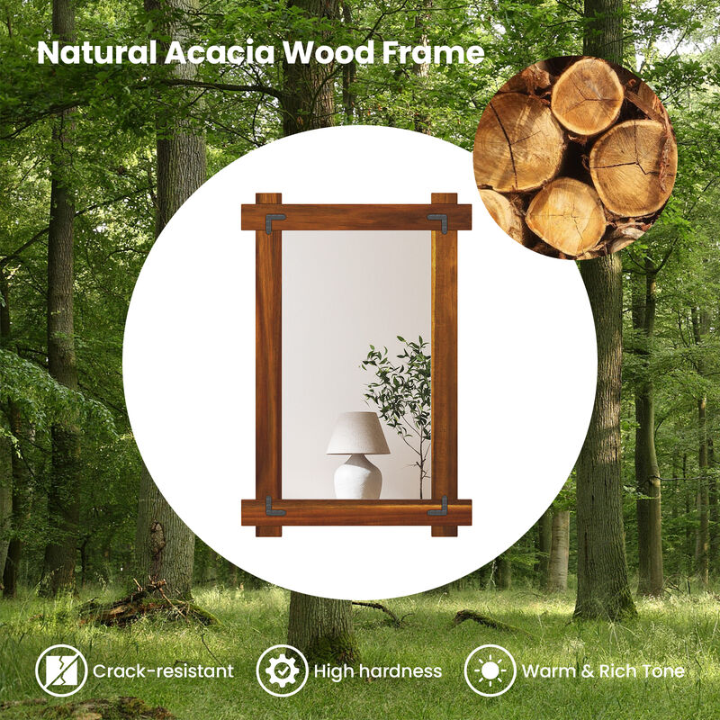 Acacia Wood Framed Mirror with Vintage Rivet Detailing for Stylish Home Decor
