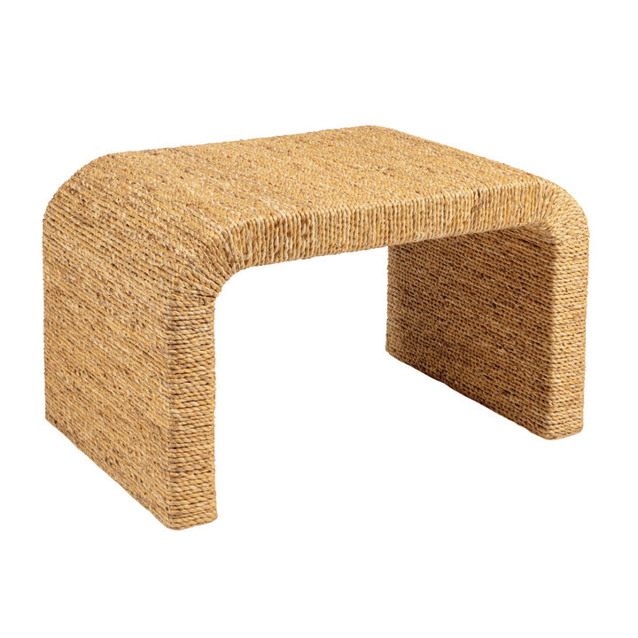 Woven Water Hyacinth and Acacia Wood Bench with Waterfall Edge