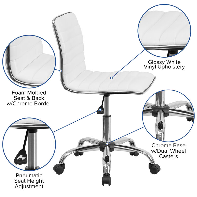 Alan Low Back Designer Armless Ribbed Swivel Task Office Chair image number 3