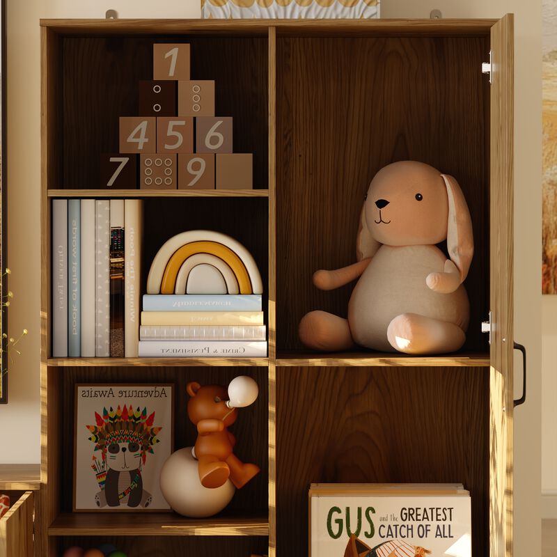 FUFU&GAGA Entertainment Wall Unit with TV Console, Floating Shelf, Glass Doors, Natural Wood Finish (126"W x 70.9"H x 15.7"D),Brown