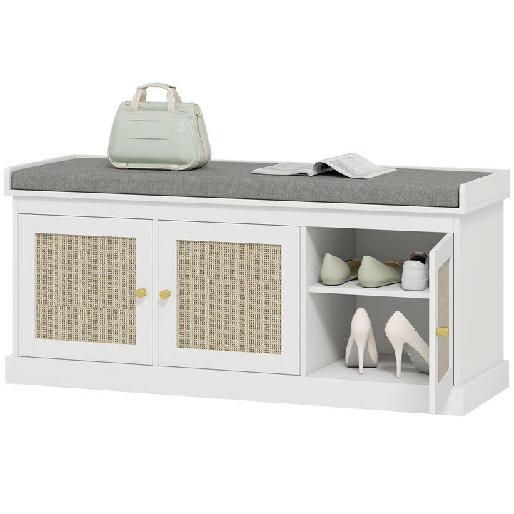 Hivvago Entryway Shoe Bench with Woven Doors and Shelves