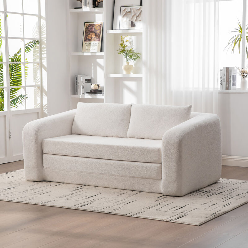 GOODSILO 2-in-1 Pull Out Foldable Loveseat Sofa Bed with Armrest & Backrest Pillows image number 3