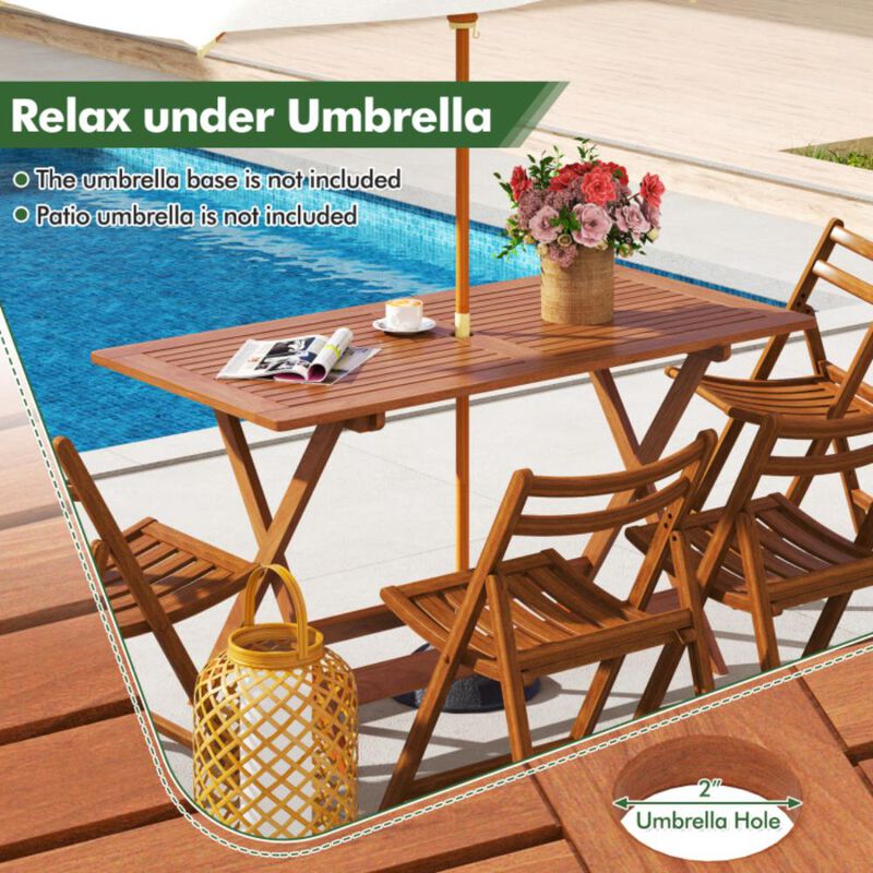 Hivvago 54.5 Inch x 27.5 Inch  Patio Dining Table with Teak Painting and Umbrella Hole