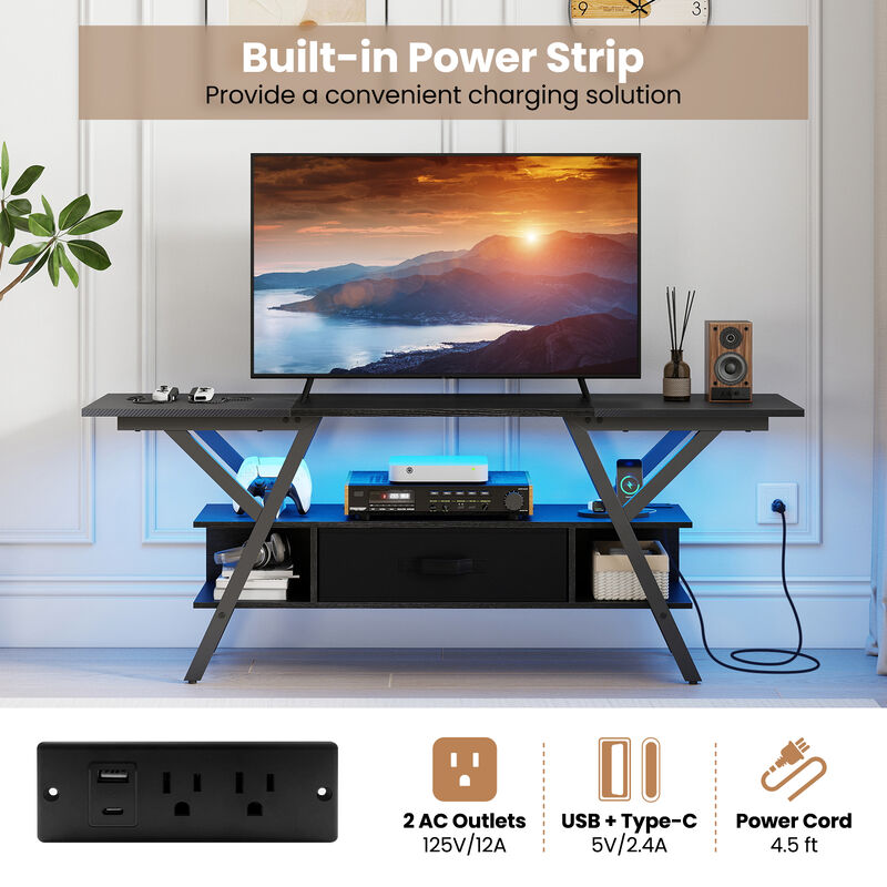 Modern TV Stand with LED Lights and Built In Power Outlets image number 6