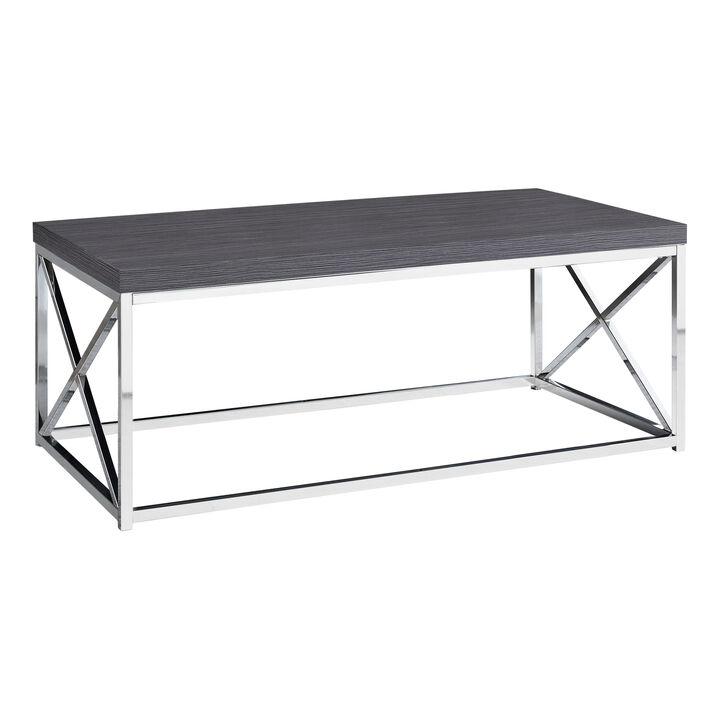 Monarch Specialties I 3225 Coffee Table, Accent, Cocktail, Rectangular, Living Room, 44"L, Metal, Laminate, Grey, Chrome, Contemporary, Modern