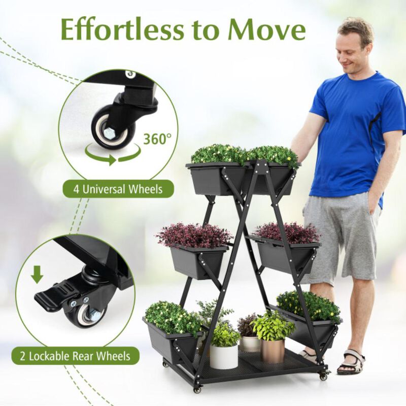 Hivvago 3-Tier Vertical Raised Garden Bed with 4 Wheels and 6 Container Boxes