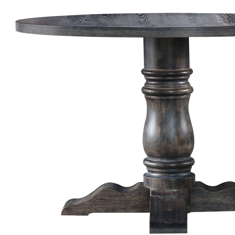 Wooden Round Dining Table With Heavy Pedestal Feet, Weathered Gray image number 2