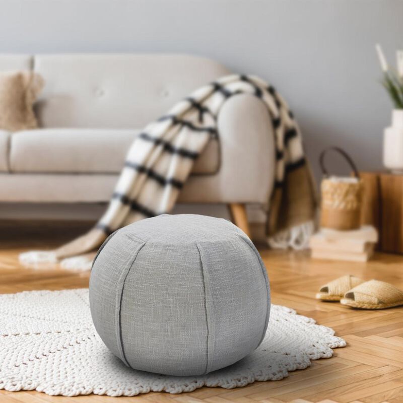 Hivvago 18 Inch Gray Cotton Round Patchwork Pouf Ottoman