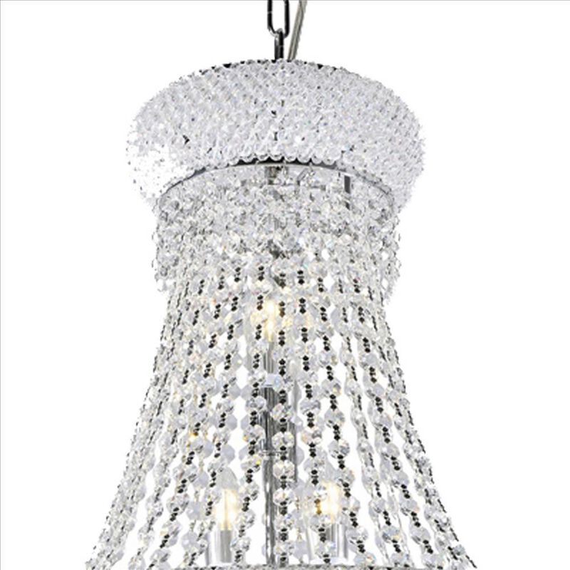 Crystal Ceiling Lamp with Chandelier Design Body, Clear - Benzara image number 6