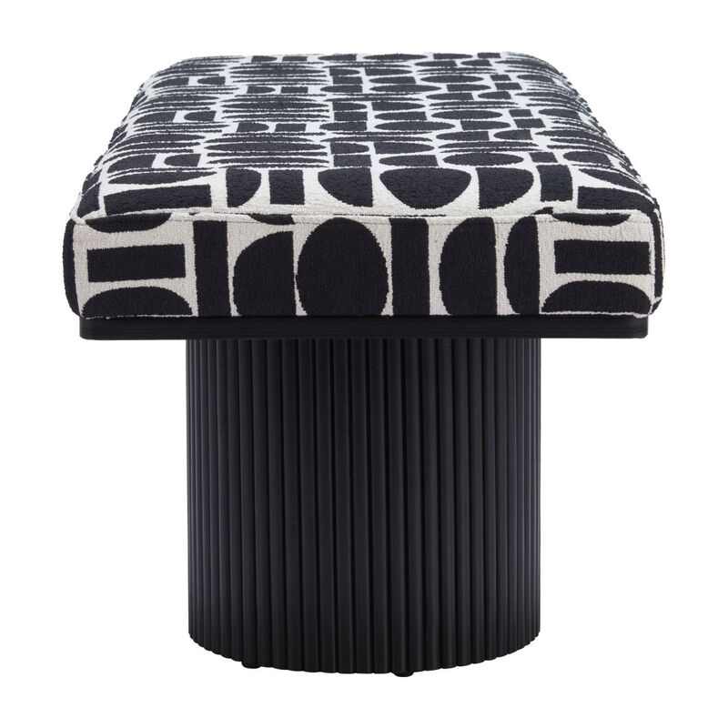 HomeRoots 49" Black And White Geometric Fabric and Solid Wood Upholstered Bench image number 4