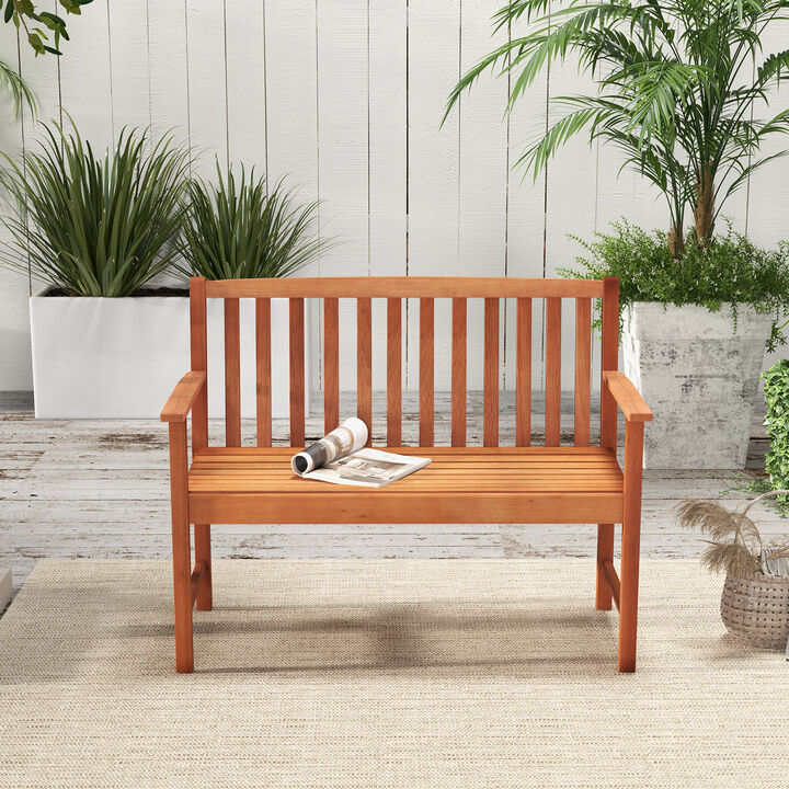 2-Seat Patio Wood Bench with Cozy Armrests and Backrest