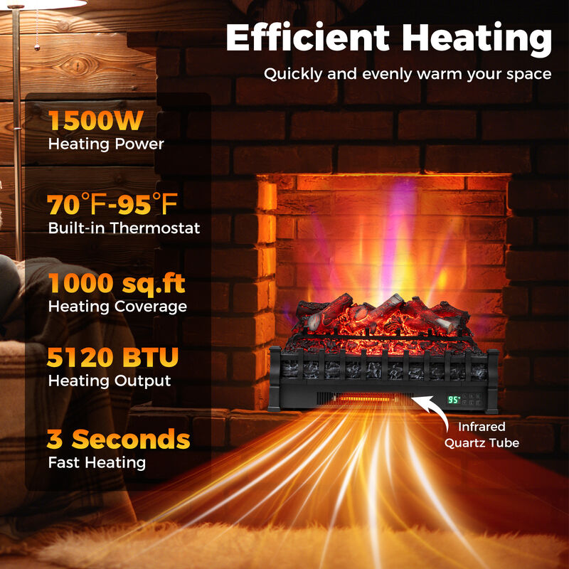 Infrared Quartz WiFi Electric Fireplace Insert with Realistic Lemonwood Logs-Black image number 5