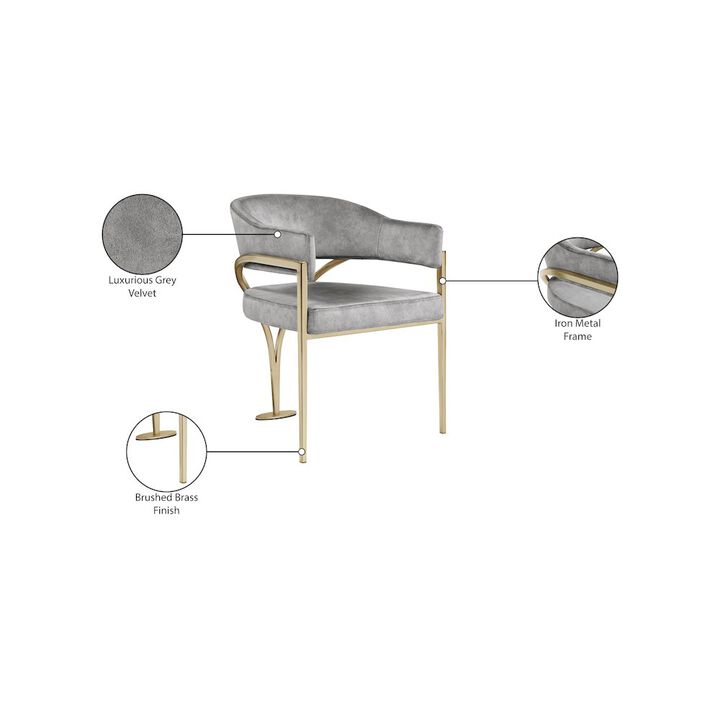 Meridian Furniture Madelyn Grey Velvet Dining Chair, Set of 2