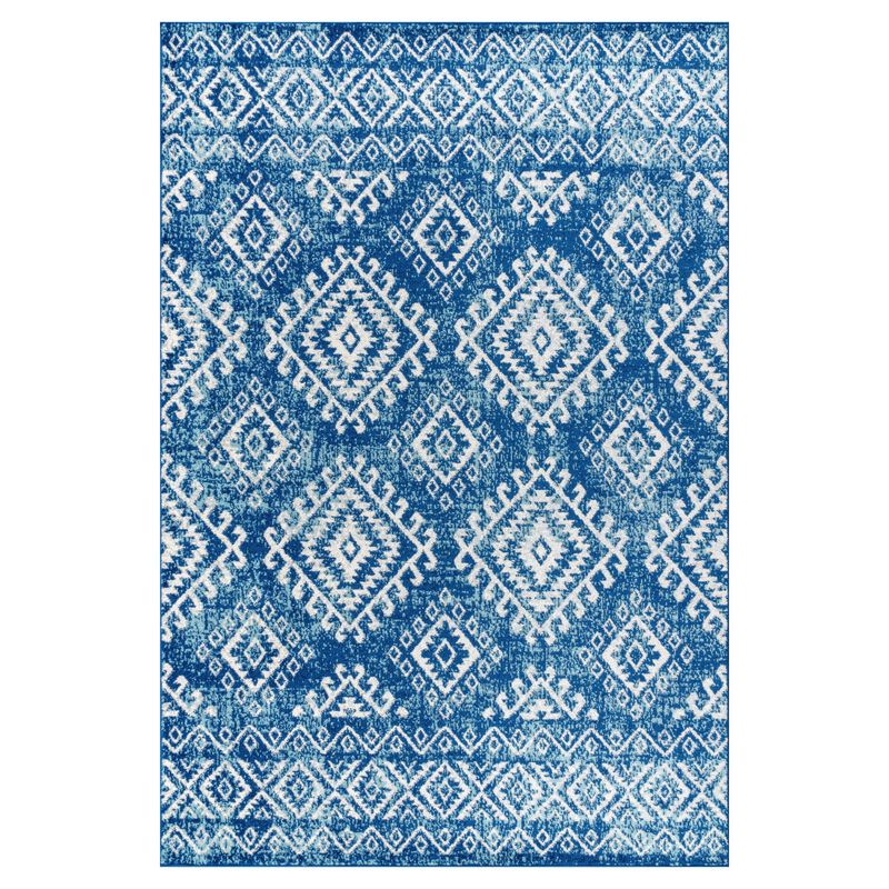 Moroccan HYPE Boho Vintage Tribal Blue/White 3 ft. x 5 ft. Area Rug