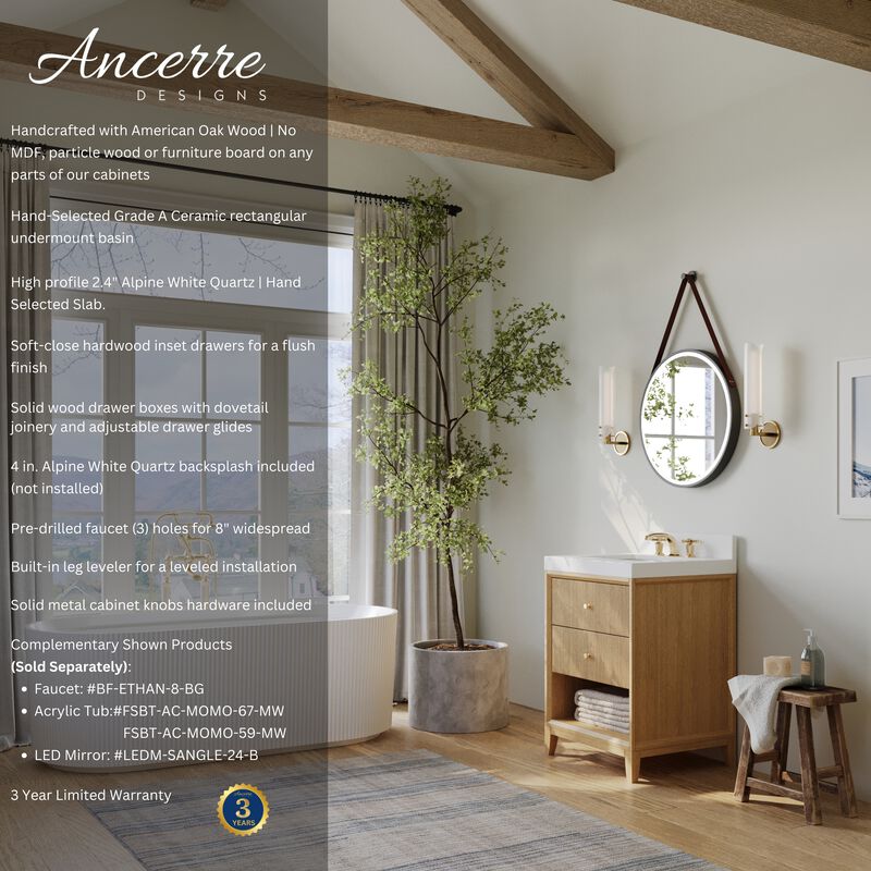 Momo 24 in. Oak Bath Vanity Set with White Quartz Vanity Top and White Undermount Basin