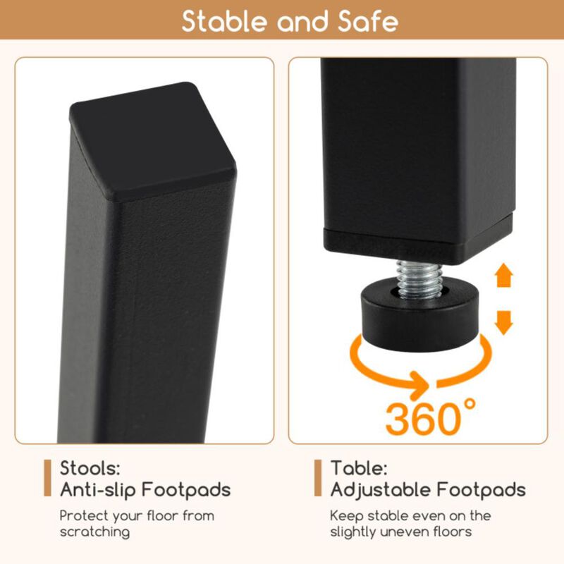 Hivvago Industrial 3-Piece 47.5" Counter-Height Dining Table and 2 Bar Stools