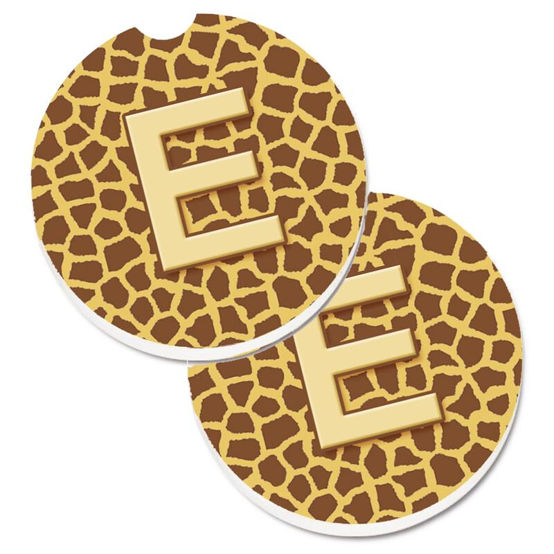 Caroline's Treasures Monogram Initial E Giraffe Set of 2 Cup Holder Car Coasters CJ1025-ECARC, 2.56, Multicolor
