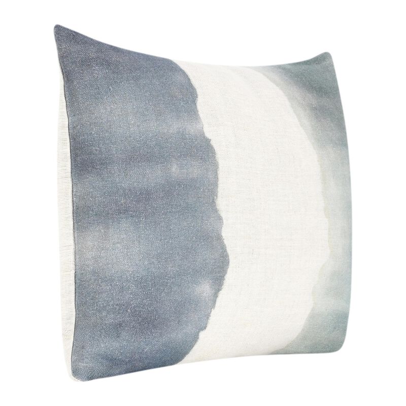 Lumbar Throw Pillow, 14x20 Inch Tie Dye Style, Blue Belgian Flax Linen - Benzara