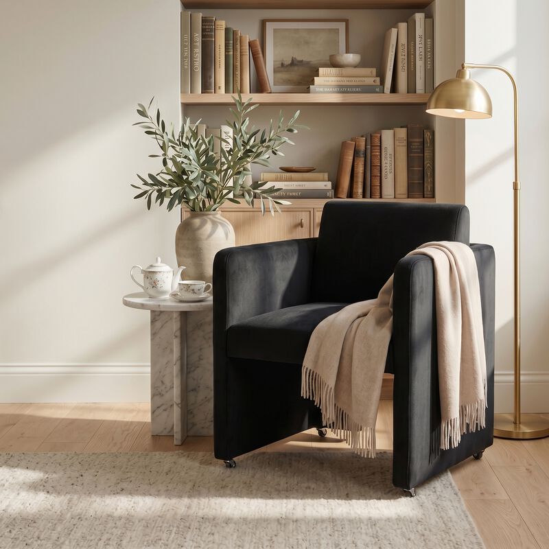 GOODSILO Modern Barrel Upholstered Dining Armchair Comfy Linen Fabric Accent Chair for Living Room, Home Office Reception Use image number 4