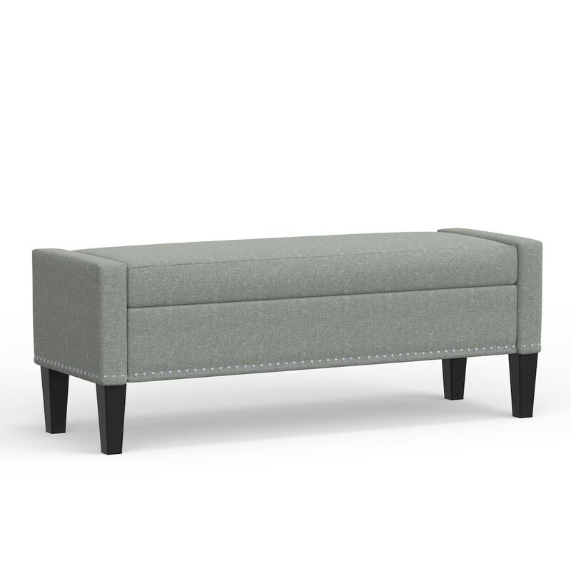Rize Home 51.25 Storage Bench with Truncated Arms + Nailhead Trim - Stone (Light Gray) image number 0
