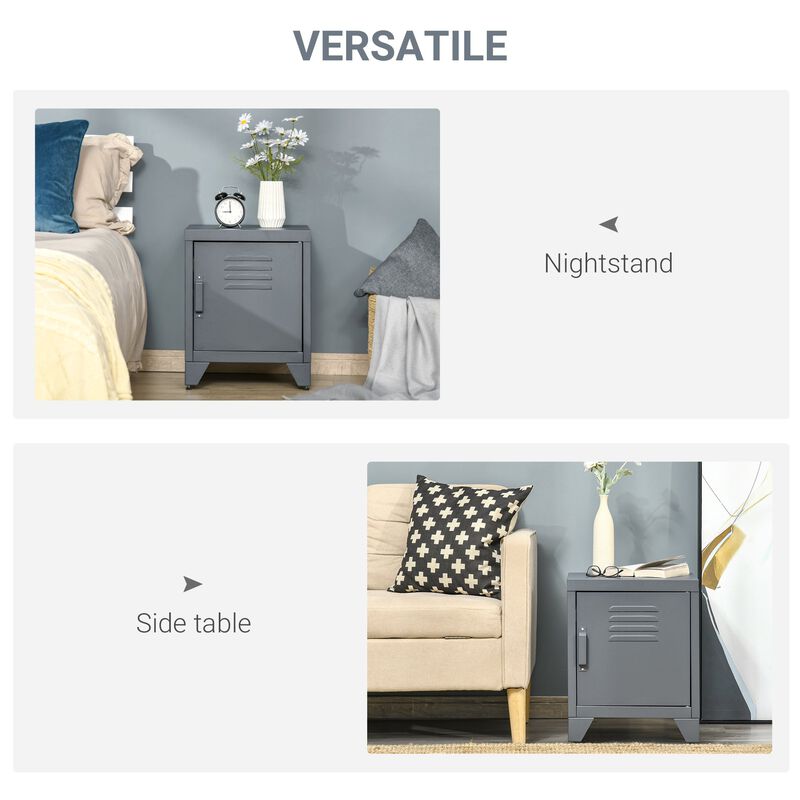 Grey Industrial Table: Side Table with Locker Door & Adjustable Shelf