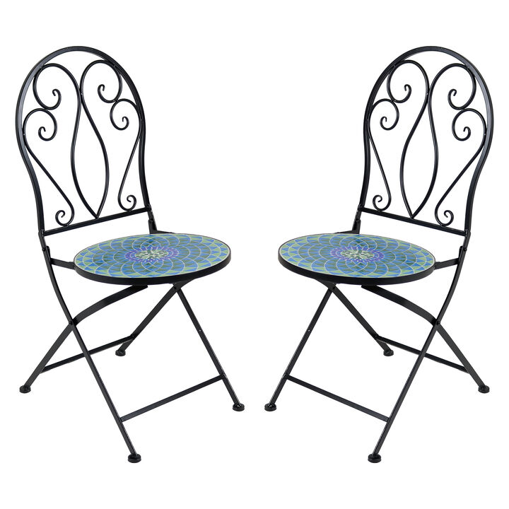 Sunnydaze Mosaic Tile Bistro Chair with Iron Frame - 2-Pack