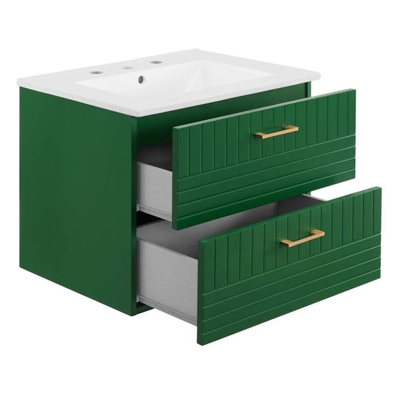 Modway Daybreak Bathroom Vanity, 24" with White Sink, Green image number 5