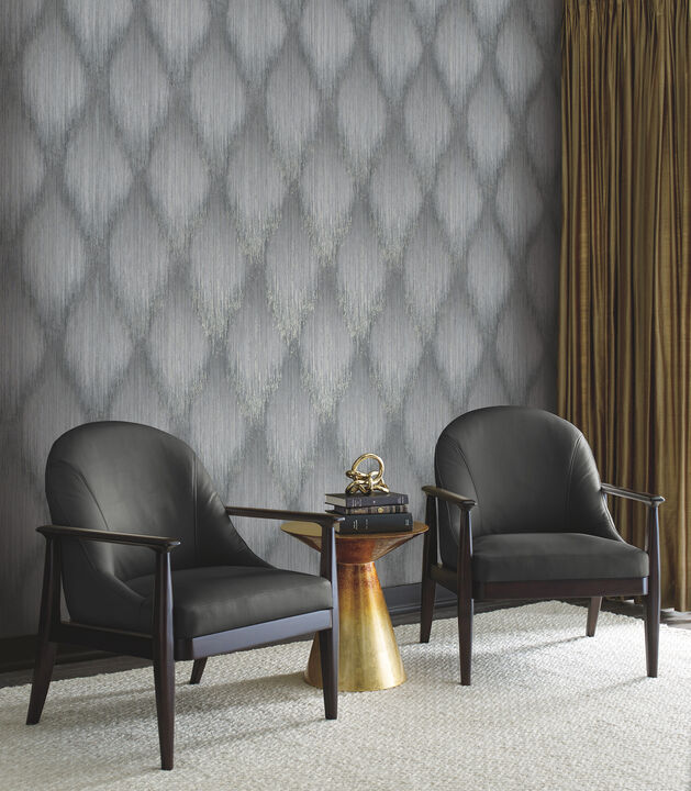 Starfall Pewter Metallic Ikat Wallpaper (Set of 2)