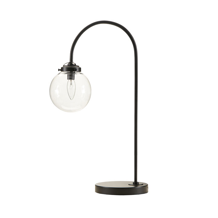 Gracie Mills Aileen Industrial Arched Metal Table Lamp with Glass Globe Bulb