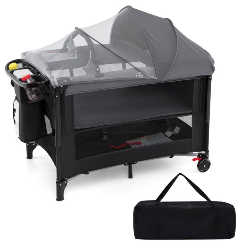 Hivvago Foldable Baby Bassinet with 4 Adjustable Heights Changing Table and Mattress