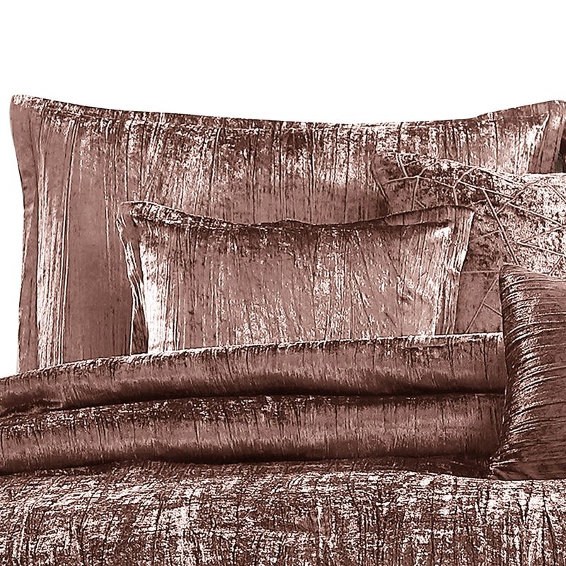 7 Piece Queen Comforter Set with Shimmering Appeal, Pink - Benzara