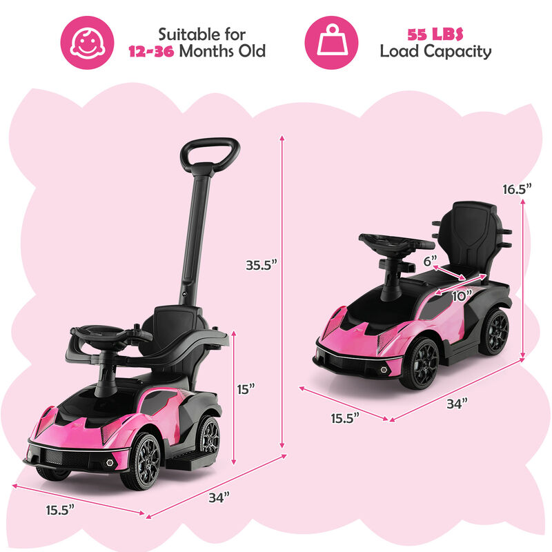 3 in 1 Push Ride On Toy Car with Handle and Guardrail for Toddlers image number 2