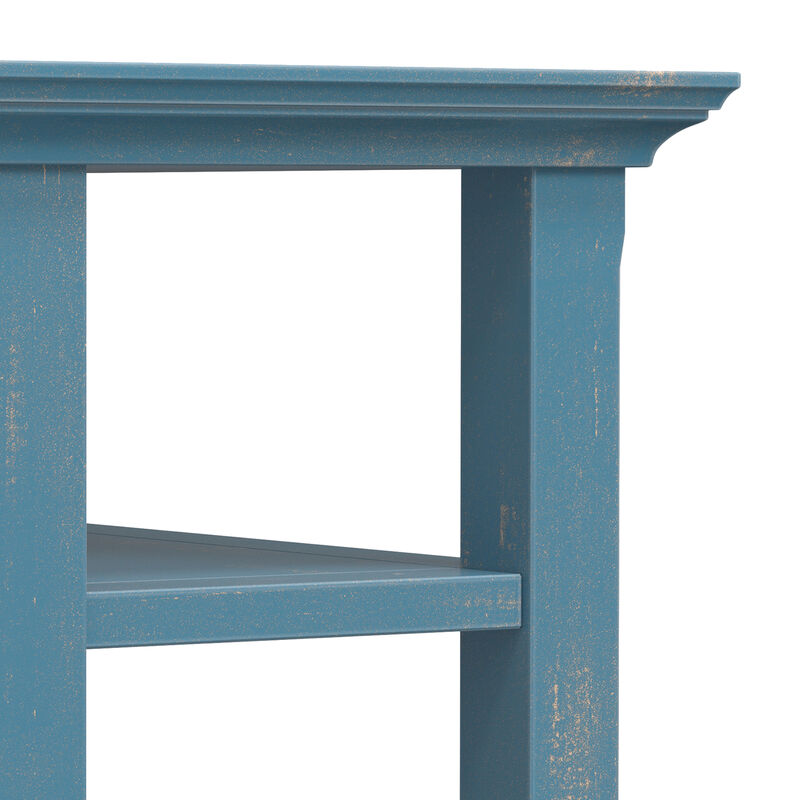 Acadian 14 inch Wide Solid Wood Transitional Narrow Side Table in Distressed Coastal Blue