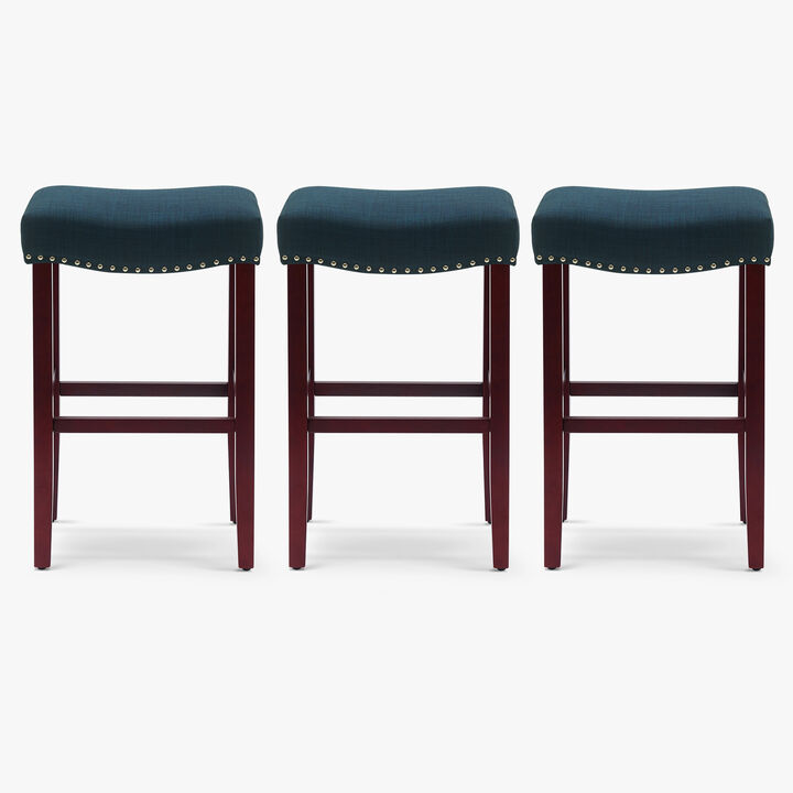 WestinTrends 29" Upholstered Saddle Seat Cherry Bar Stools (Set of 3)