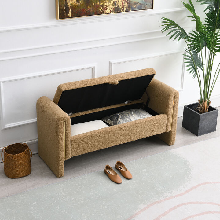 Merax Modern Teddy Bench with Arms and Storage