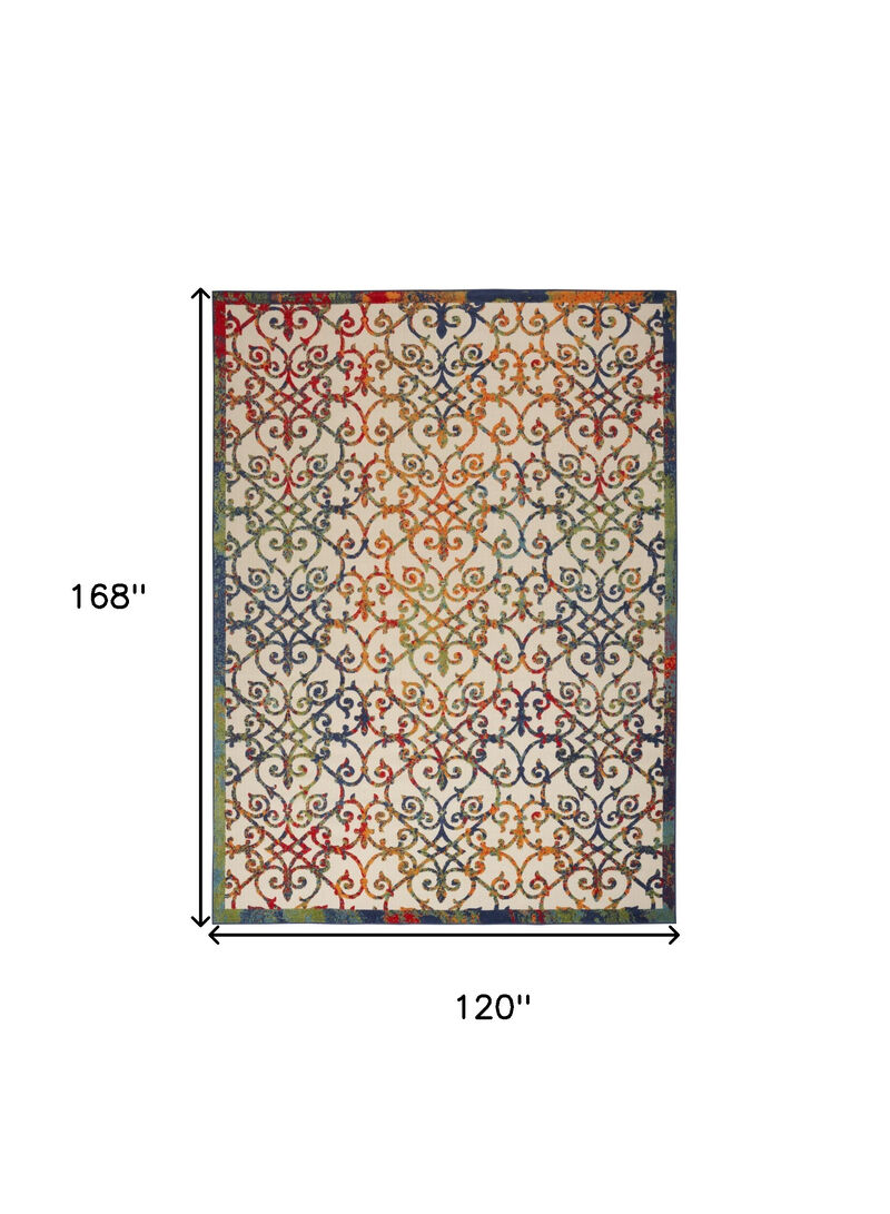 HomeRoots 10' X 14' Ivory Blue Orange Green And Red Medallion Indoor Outdoor Area Rug image number 6