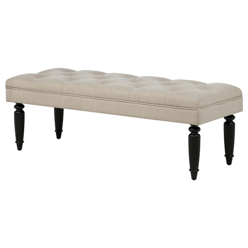 Rasa Accent Bench, Tufted Latte Brown Fabric, Black Turned Legs 52 Inch image number 4